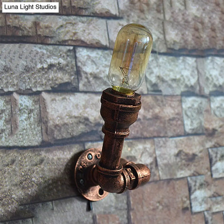 Vintage Metallic Pipe Wall Sconce With Open Bulb - Antique Copper Finish