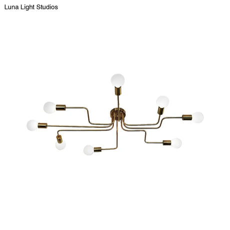 Vintage Metallic Semi Flush Light With Sputnik Design In Antique Brass/Black - Exposed Ceiling