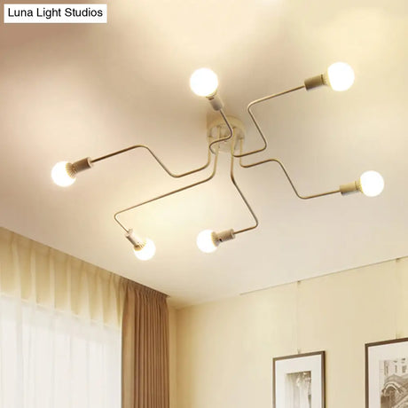Vintage Metallic Semi Flush Light With Sputnik Design In Antique Brass/Black - Exposed Ceiling