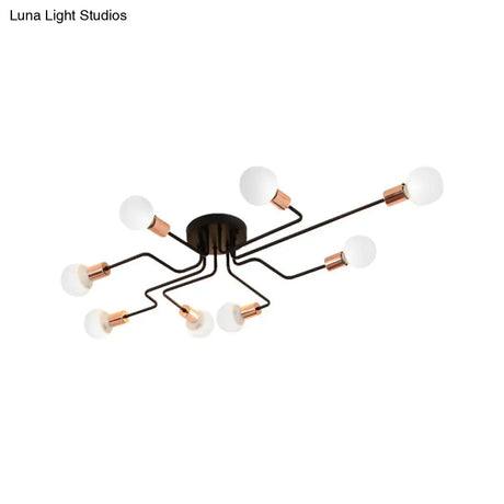 Vintage Metallic Semi Flush Light With Sputnik Design In Antique Brass/Black - Exposed Ceiling
