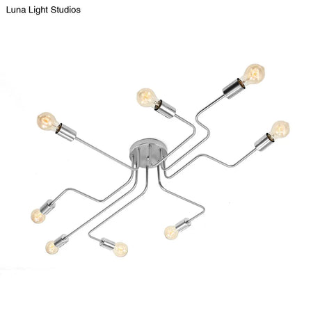 Vintage Metallic Semi Flush Light With Sputnik Design In Antique Brass/Black - Exposed Ceiling