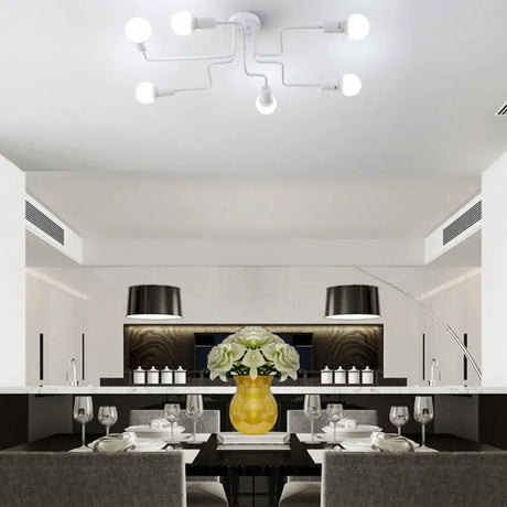 Vintage Metallic Semi Flush Light With Sputnik Design In Antique Brass/Black - Exposed Ceiling