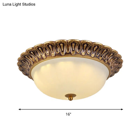 Vintage Milk Glass Ceiling Light - Hemispherical Design Brass Finish 3 - Light Flush Mount For