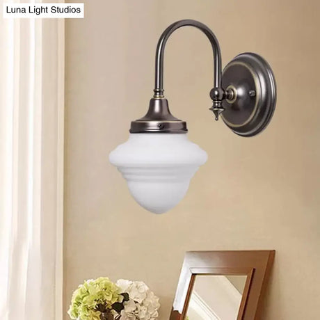 Vintage Milk Glass Gooseneck Bedroom Sconce With Black Wall Mount
