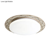 Vintage Milk Glass Led Moon - Shaped Ceiling Lamp For Bedroom - Beige/Silver Grey Flush Mount Light