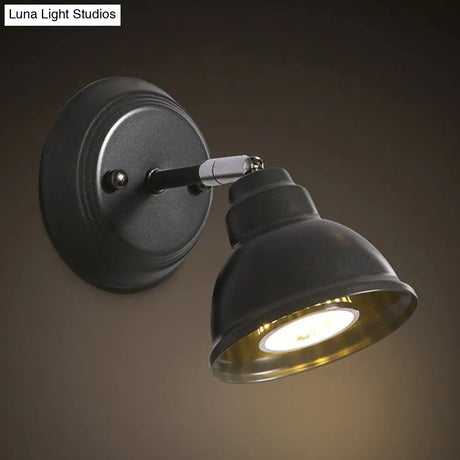 Vintage Mini Domed Metal Wall Lamp - Rotatable 1-Light Fixture In Black