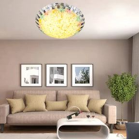 Vintage Mosaic Glass Bowl Ceiling Light Fixture - Beige/Blue 1 Bulb Flush Mount For Dining Room