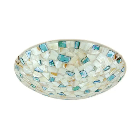 Vintage Mosaic Glass Bowl Ceiling Light Fixture - Beige/Blue 1 Bulb Flush Mount For Dining Room