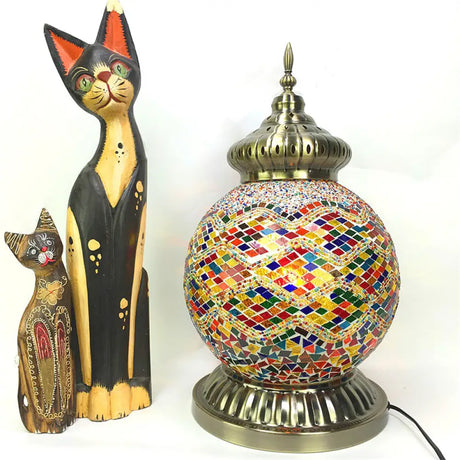 Vintage Multicolored Stained Glass Sphere Night Light Bedside Table Lamp - Yellow/Purple Yellow