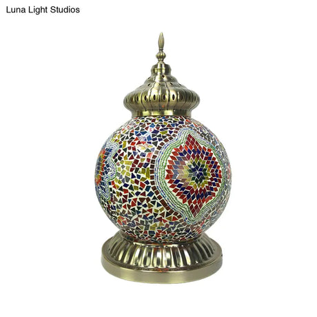 Vintage Multicolored Stained Glass Sphere Night Light Bedside Table Lamp - Yellow/Purple