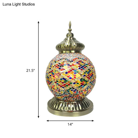 Vintage Multicolored Stained Glass Sphere Night Light Bedside Table Lamp - Yellow/Purple