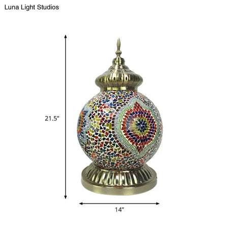 Vintage Multicolored Stained Glass Sphere Night Light Bedside Table Lamp - Yellow/Purple