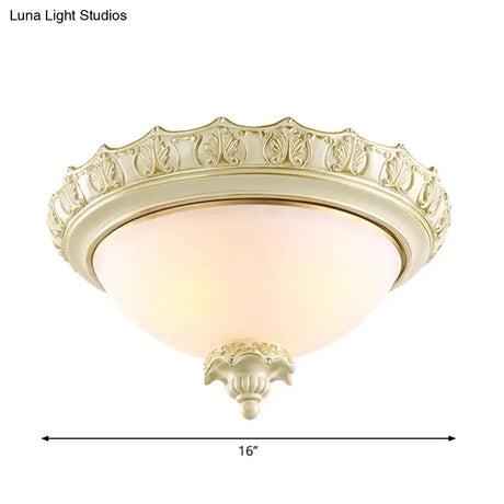 Vintage Opal Frosted Glass Flushmount Ceiling Light In White - 2/3 - Bulb Bowl Style Various Widths