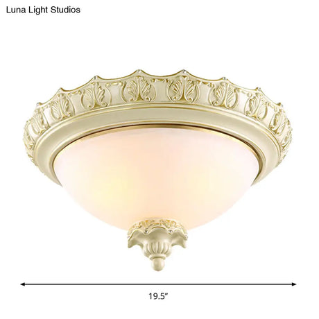 Vintage Opal Frosted Glass Flushmount Ceiling Light In White - 2/3 - Bulb Bowl Style Various Widths