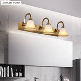 Vintage Opal Glass Bell Wall Mounted Vanity Sconce With Gold Finish And Metal Swooping Arm - 2/3/4