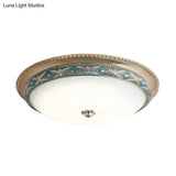 Vintage Opal Glass Bowl Shade Foyer Ceiling Lighting Sky Blue/Green Led Flush Mounted Light Fixture