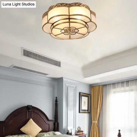 Vintage Opal Glass Floral Ceiling Light – Brass Flush Mount Fixture For Bedroom