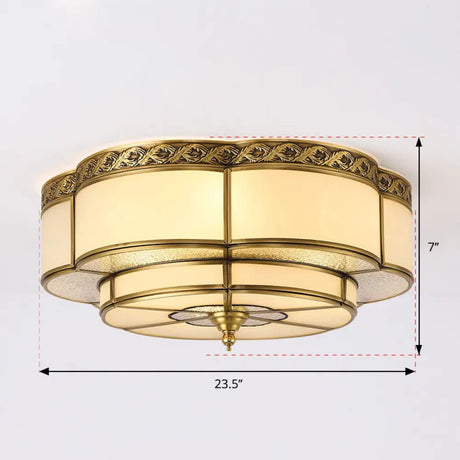 Vintage Opal Glass Floral Ceiling Light – Brass Flush Mount Fixture For Bedroom 6 /