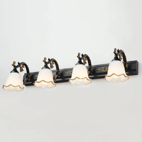 Vintage Opal Glass Floral Wall Sconce For Bathroom Vanity Lighting 4 / Black Morning Glory