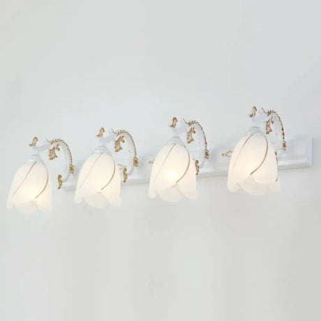 Vintage Opal Glass Floral Wall Sconce For Bathroom Vanity Lighting 4 / White Flower