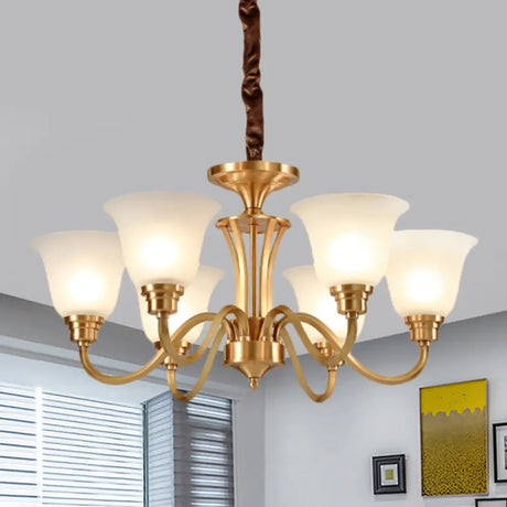 Vintage Opaline Glass Hanging Lamp Kit With 3/5 Bulbs - Brass Finish Down Lighting Pendant For