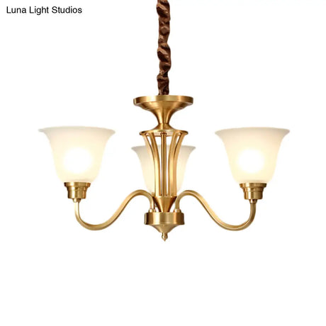 Vintage Opaline Glass Hanging Lamp Kit With 3/5 Bulbs - Brass Finish Down Lighting Pendant For