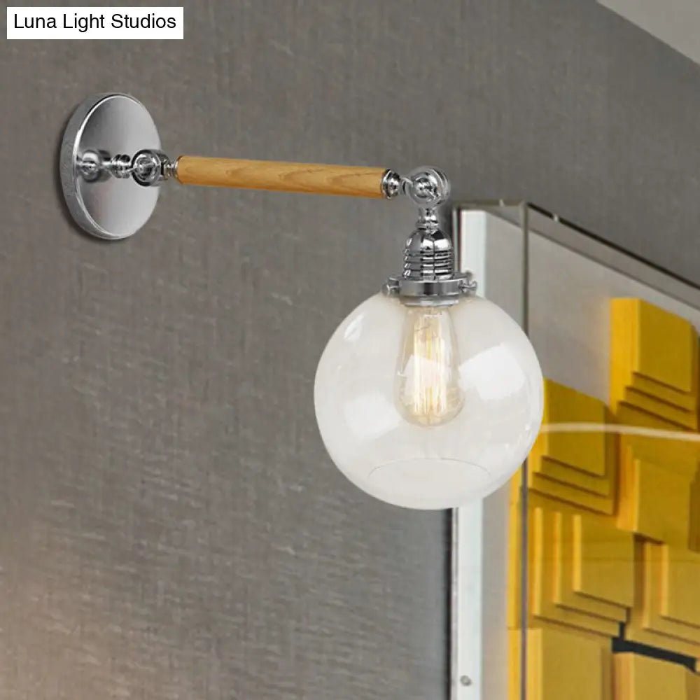 Vintage Orb Wall Light Fixture With Clear Glass Sconce In Chrome For Bathroom - 8/4/6 Wide Wooden