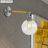 Vintage Orb Wall Light Fixture With Clear Glass Sconce In Chrome For Bathroom - 8/4/6 Wide Wooden