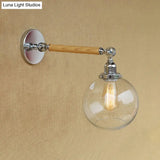 Vintage Orb Wall Light Fixture With Clear Glass Sconce In Chrome For Bathroom - 8/4/6 Wide Wooden