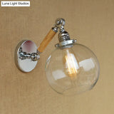 Vintage Orb Wall Light Fixture With Clear Glass Sconce In Chrome For Bathroom - 8/4/6 Wide Wooden