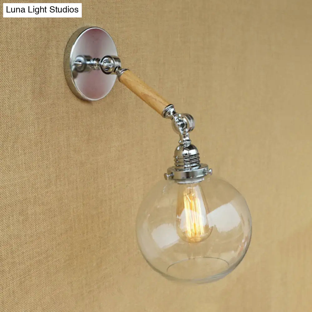 Vintage Orb Wall Light Fixture With Clear Glass Sconce In Chrome For Bathroom - 8/4/6 Wide Wooden