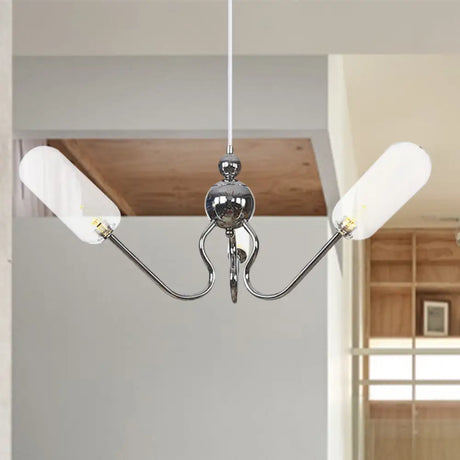 Vintage Oval Chandelier - Amber/Clear Glass 3 Heads Adjustable Cord Living Room Ceiling Lamp