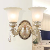 Vintage Petal Glass Wall Sconce With Ivory Carved Backplate For Living Room 2 /