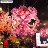 Vintage Pink Ball Pendant Light With Flower Decor For Restaurant - Led Ceiling Lamp