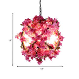 Retro Pink Ball Pendant Light With Flower Decoration Led Ceiling Lamp For Restaurants - 14/18/19.5