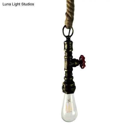 Vintage Pipe And Valve Iron Pendant Light: 1 Bulb Bar Hanging Ceiling Lamp In Black/Silver/Copper