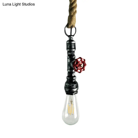 Vintage Pipe And Valve Iron Pendant Light: 1 Bulb Bar Hanging Ceiling Lamp In Black/Silver/Copper