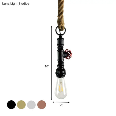 Vintage Pipe And Valve Iron Pendant Light: 1 Bulb Bar Hanging Ceiling Lamp In Black/Silver/Copper