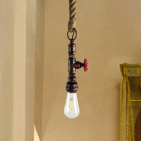 Vintage Pipe And Valve Iron Pendant Light: 1 Bulb Bar Hanging Ceiling Lamp In Black/Silver/Copper