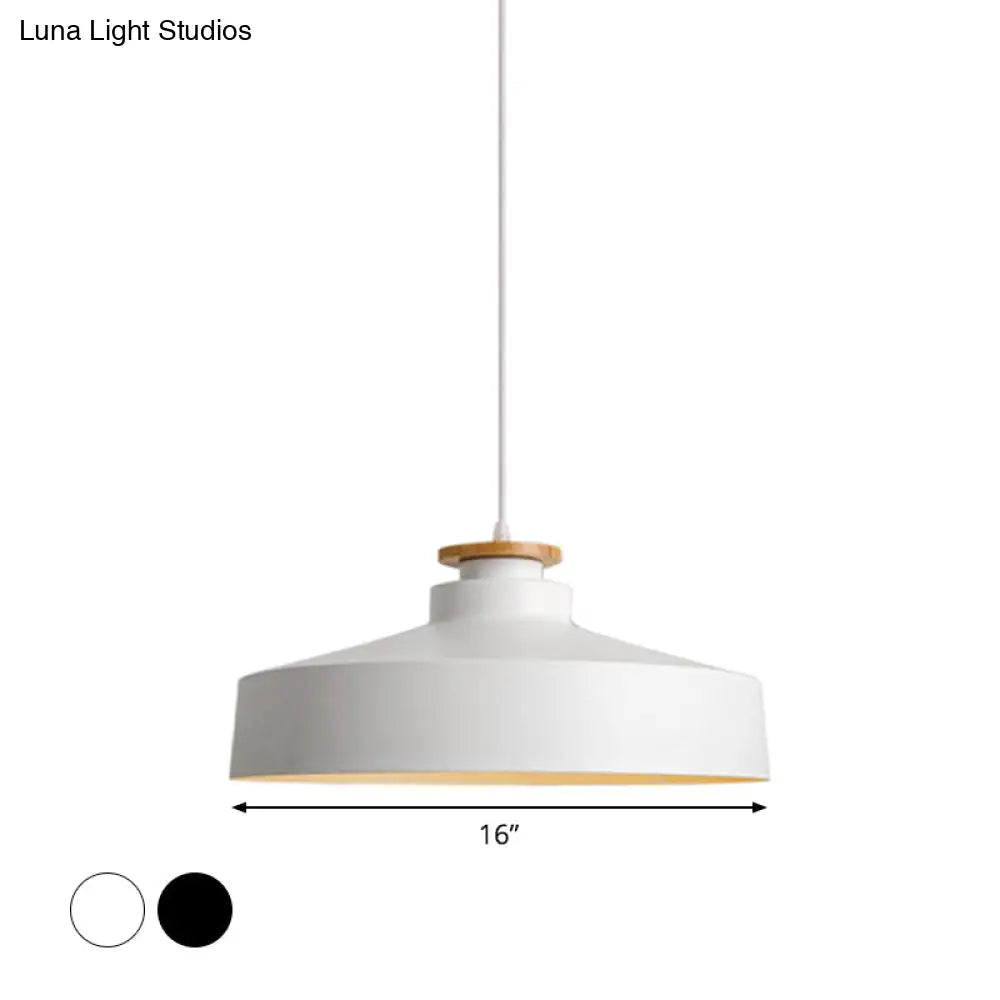Vintage Pot Lid Shaped Pendant Light Fixture For Dining Room Ceiling - Black/White Metal 1-Light