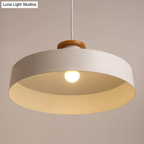 Vintage Pot Lid Shaped Pendant Light Fixture For Dining Room Ceiling - Black/White Metal 1-Light