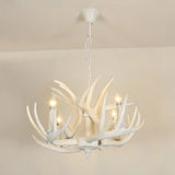 Vintage Resin Chandelier - Retro Dining Pendant Light Fixture In Deer Horn Shape 4 / White
