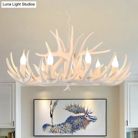 Vintage Resin Chandelier - Retro Dining Pendant Light Fixture In Deer Horn Shape