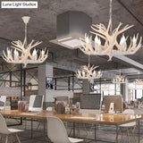 Vintage Resin Chandelier - Retro Dining Pendant Light Fixture In Deer Horn Shape