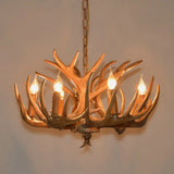 Vintage Resin Deer Horn Chandelier Pendant Light For Restaurants 6 / Khaki