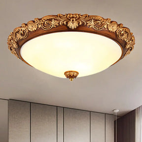 Vintage Resin Led Brown Flushmount Conical Ceiling Light Fixture For Bedrooms