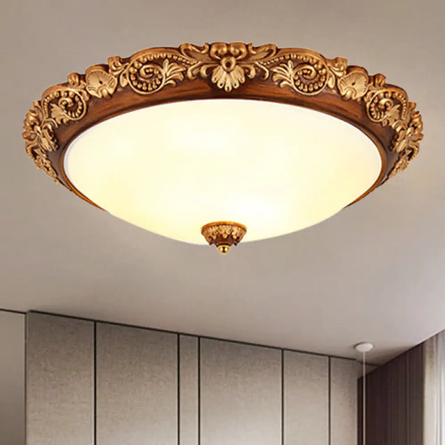 Vintage Resin Led Brown Flushmount Conical Ceiling Light Fixture For Bedrooms