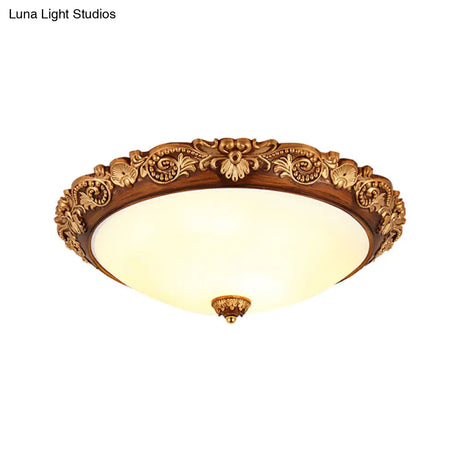 Vintage Resin Led Brown Flushmount Conical Ceiling Light Fixture For Bedrooms