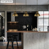 Vintage Retro Brass Pendant Lamp With Handle - Brushed Domed Style 1-Light Suspension For Kitchen