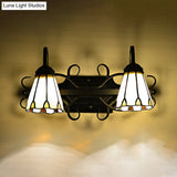 Vintage Retro Gooseneck Cone Sconce With Stained Glass - Dual Head Wall Light In Beige For Bedroom